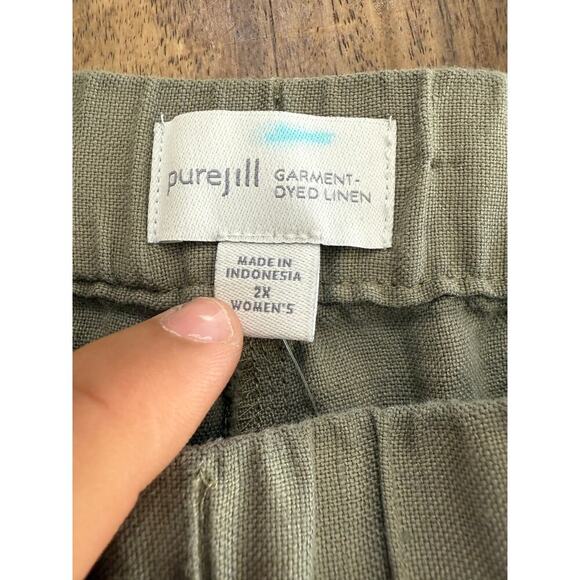J.Jill Pure Jill Women's Green Garment-Dyed Linen Roll Tab Hem Crop Pant Size 2X - Picture 2 of 6